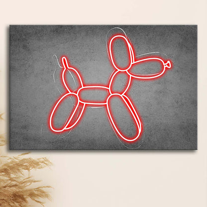 Red Balloon Dog Art Print, Canvas Print Wall Art, Wall Decor, Neon Effect Art