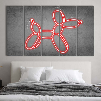 Red Balloon Dog Art Print, Extra Large 5 Panels Multi Canvas Print Wall Art, Home Decor