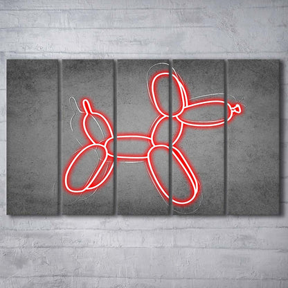 Red Balloon Dog Art Print, Extra Large 5 Panels Multi Canvas Print Wall Art, Home Decor