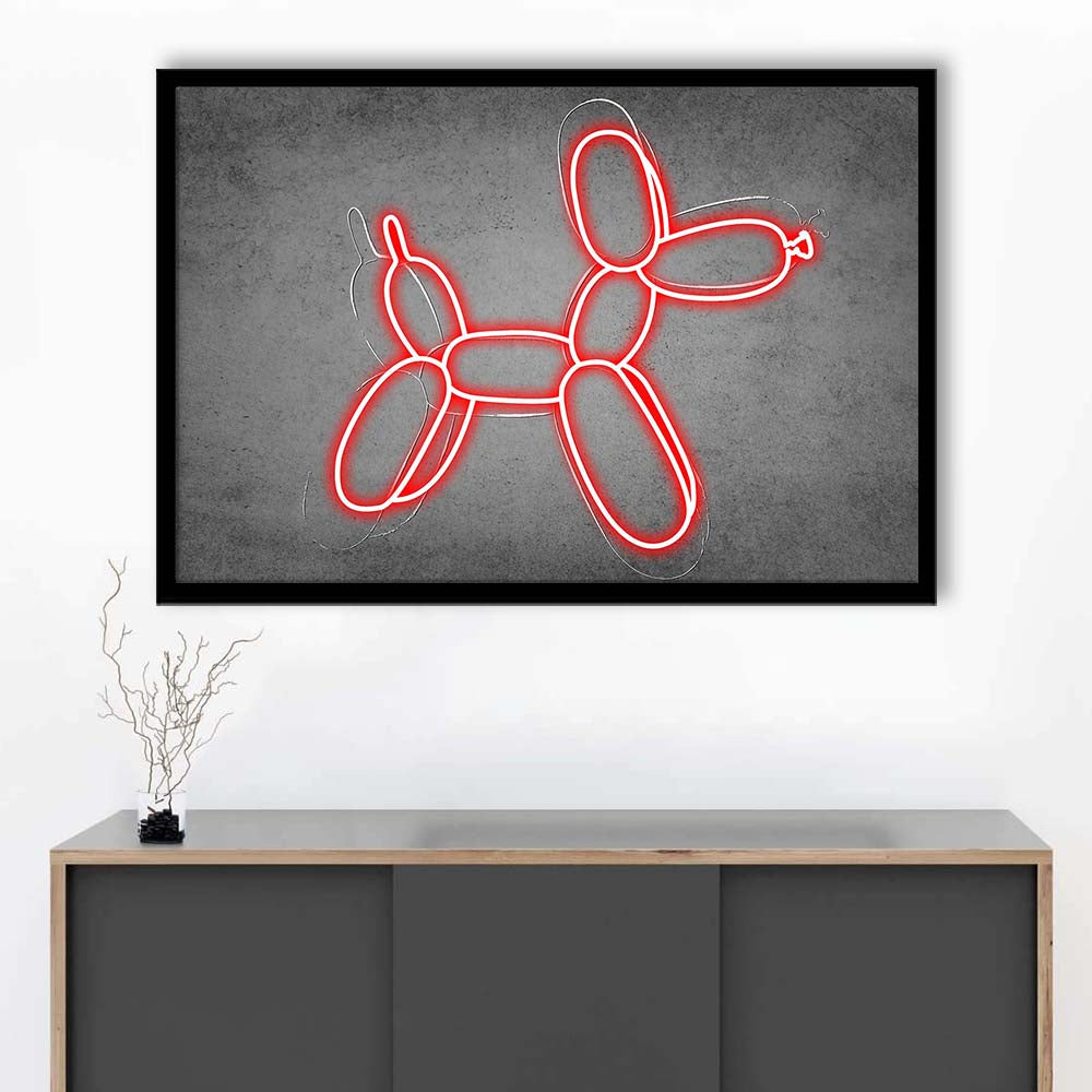 Red Balloon Dog Art Print, Framed Art Print Wall Decor, Neon Art Print, Picture Framed