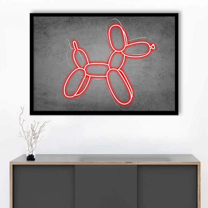 Red Balloon Dog Art Print, Framed Art Print Wall Decor, Neon Art Print, Picture Framed