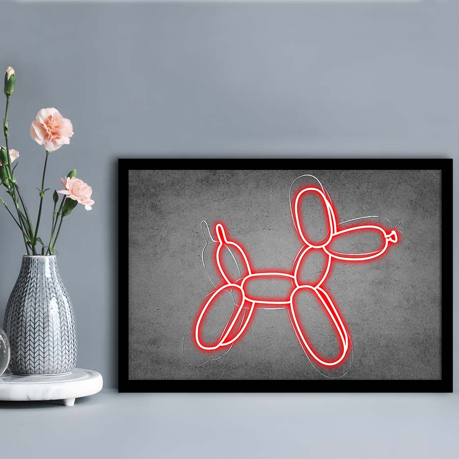 Red Balloon Dog Art Print, Framed Art Print Wall Decor, Neon Art Print, Picture Framed
