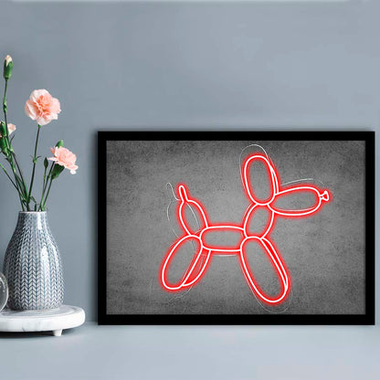 Red Balloon Dog Art Print, Framed Art Print Wall Decor, Neon Art Print, Picture Framed