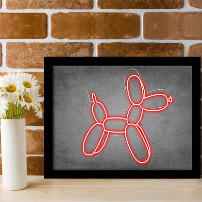 Red Balloon Dog Art Print, Framed Art Print Wall Decor, Neon Art Print, Picture Framed