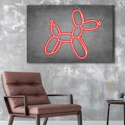 Red Balloon Dog Art Print, Canvas Print Wall Art, Wall Decor, Neon Effect Art