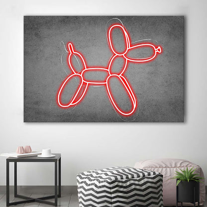 Red Balloon Dog Art Print, Canvas Print Wall Art, Wall Decor, Neon Effect Art