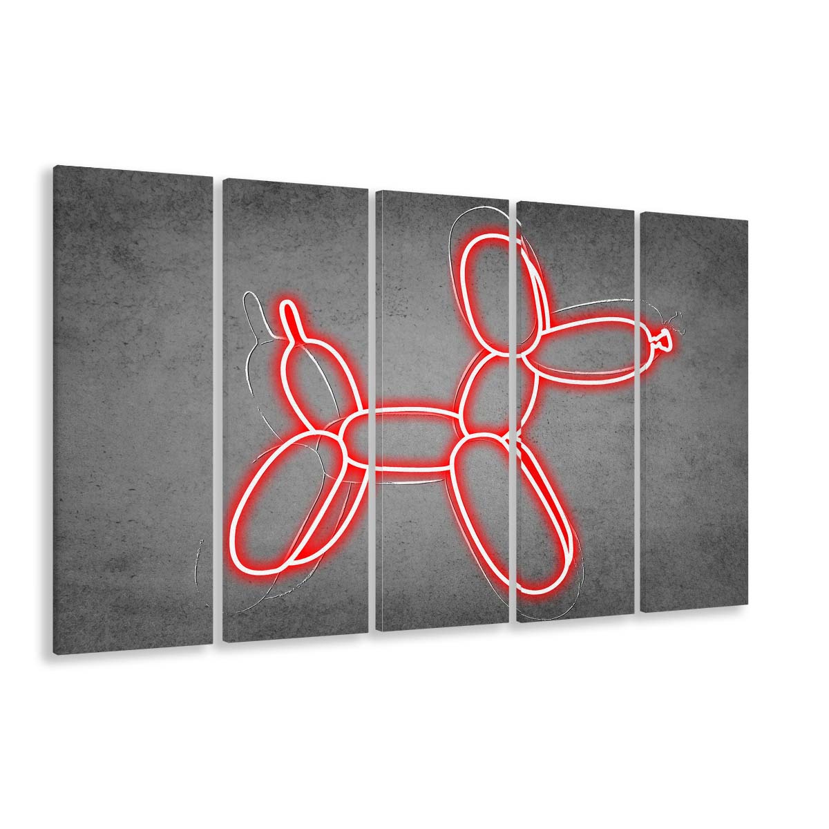 Red Balloon Dog Art Print, Extra Large 5 Panels Multi Canvas Print Wall Art, Home Decor