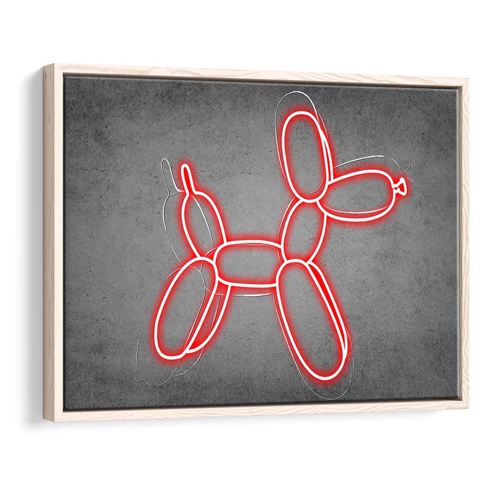 Red Balloon Dog Art Print, Framed Canvas Print Wall Art Decor, Floating Frame, Neon Effect Art