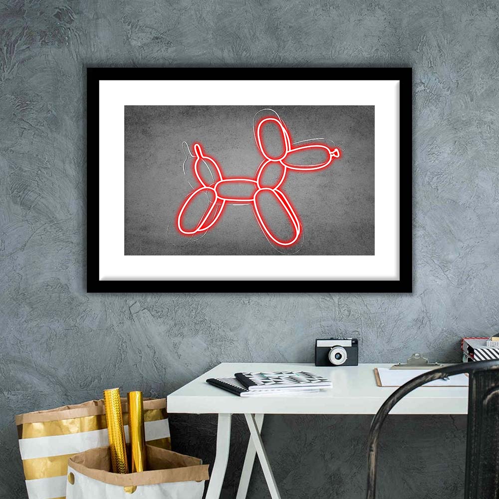 Red Balloon Dog Art Print, Framed Art Print Wall Decor, White Border, Framed Picture