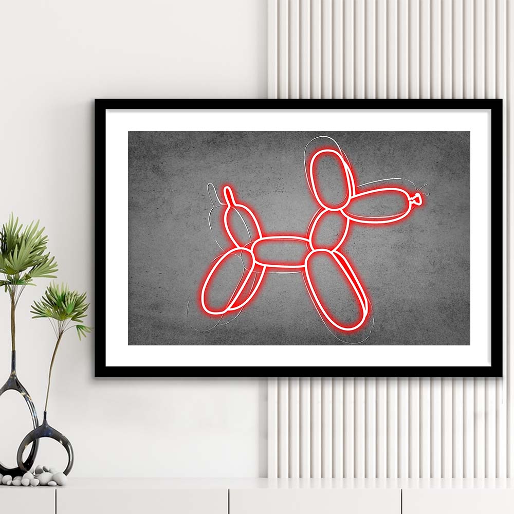 Red Balloon Dog Art Print, Framed Art Print Wall Decor, White Border, Framed Picture