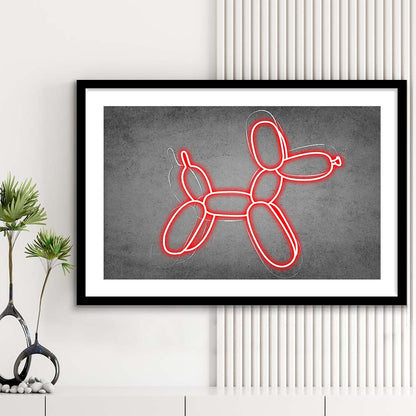 Red Balloon Dog Art Print, Framed Art Print Wall Decor, White Border, Framed Picture