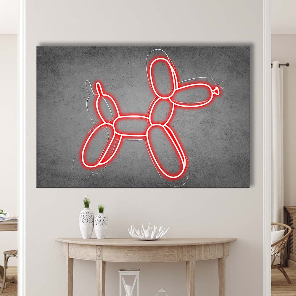 Red Balloon Dog Art Print, Canvas Print Wall Art, Wall Decor, Neon Effect Art