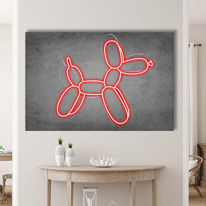 Red Balloon Dog Art Print, Canvas Print Wall Art, Wall Decor, Neon Effect Art