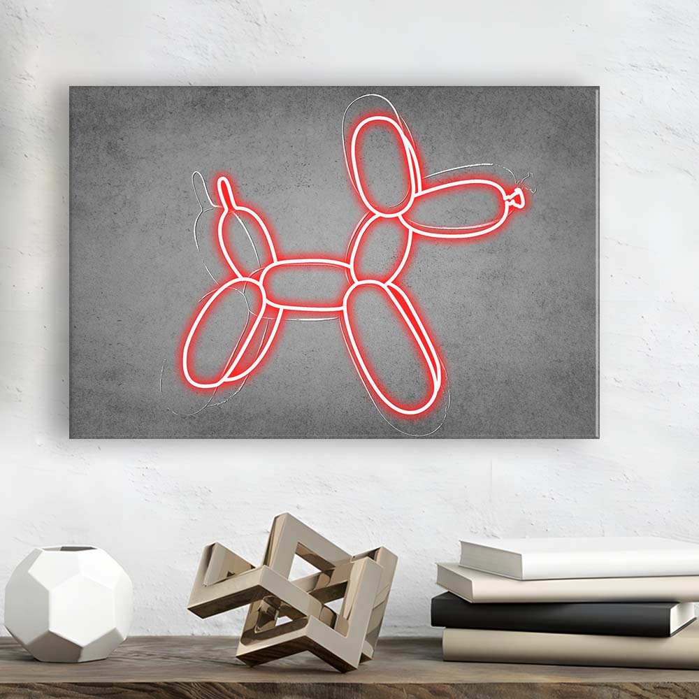 Red Balloon Dog Art Print, Canvas Print Wall Art, Wall Decor, Neon Effect Art