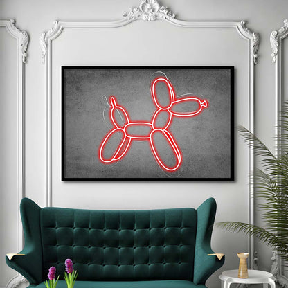 Red Balloon Dog Art Print, Framed Art Print Wall Decor, Neon Art Print, Picture Framed