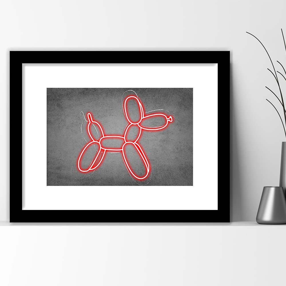 Red Balloon Dog Art Print, Framed Art Print Wall Decor, White Border, Framed Picture
