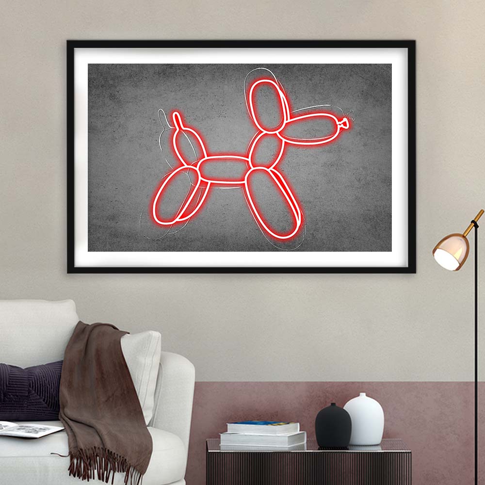 Red Balloon Dog Art Print, Framed Art Print Wall Decor, White Border, Framed Picture
