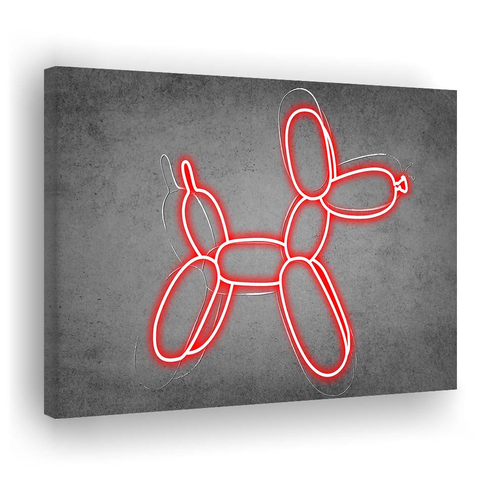 Red Balloon Dog Art Print, Canvas Print Wall Art, Wall Decor, Neon Effect Art