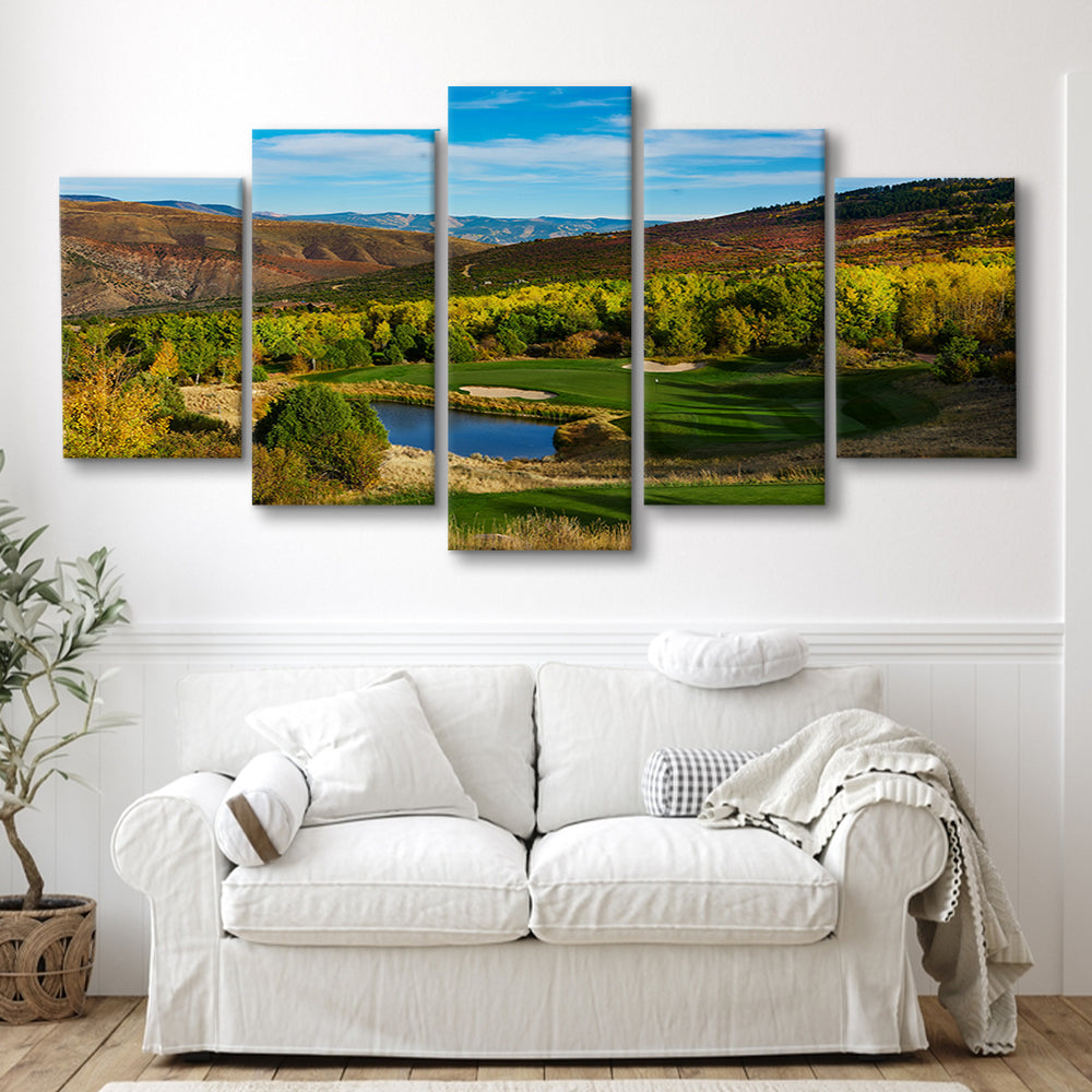 Red Sky Ranch And Golf Club, Fazio Course Hole 17, Wolcott, Colorado, 5 Pieces Mixed Canvas Print Wall Art