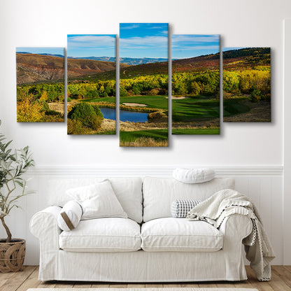 Red Sky Ranch And Golf Club, Fazio Course Hole 17, Wolcott, Colorado, 5 Pieces Mixed Canvas Print Wall Art