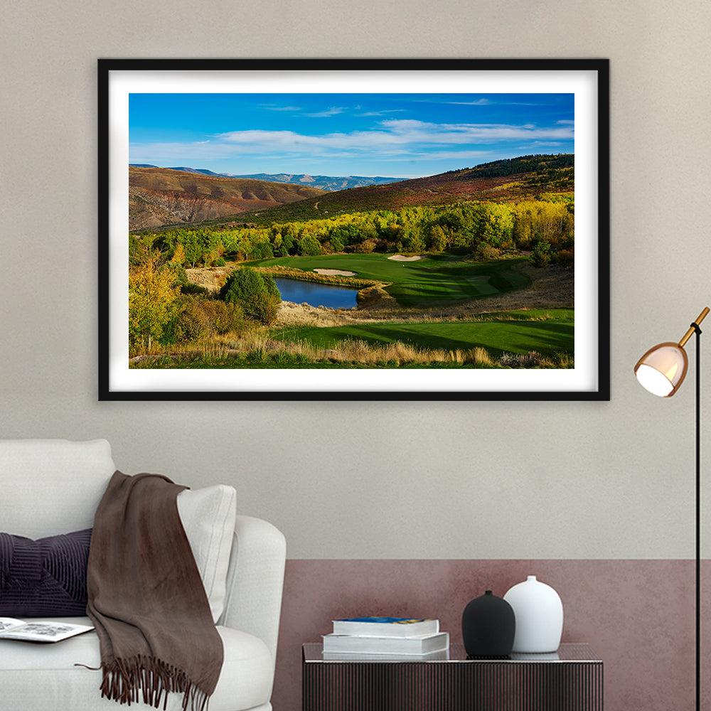 Red Sky Ranch And Golf Club, Fazio Course Hole 17, Wolcott, Colorado, Goft Art Print, Framed Art Print White Border Wall Decor