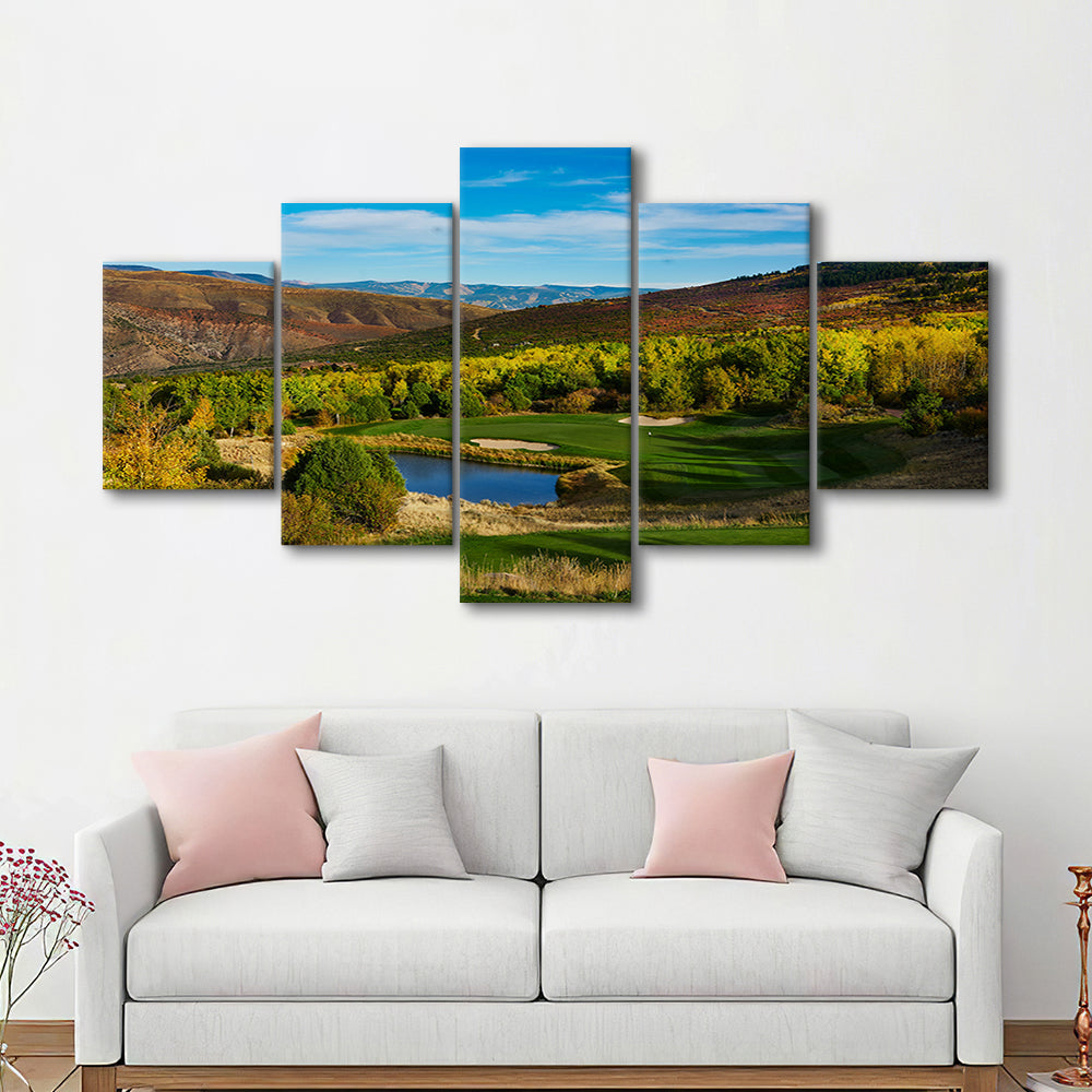 Red Sky Ranch And Golf Club, Fazio Course Hole 17, Wolcott, Colorado, 5 Pieces Mixed Canvas Print Wall Art