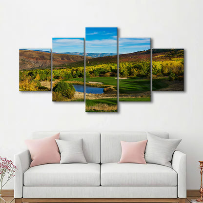 Red Sky Ranch And Golf Club, Fazio Course Hole 17, Wolcott, Colorado, 5 Pieces Mixed Canvas Print Wall Art
