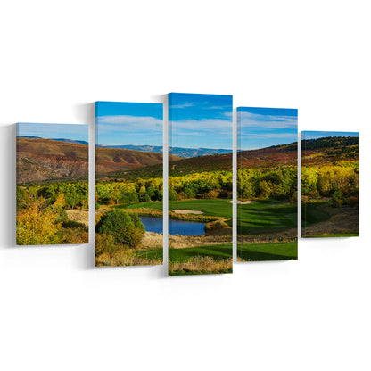 Red Sky Ranch And Golf Club, Fazio Course Hole 17, Wolcott, Colorado, 5 Pieces Mixed Canvas Print Wall Art