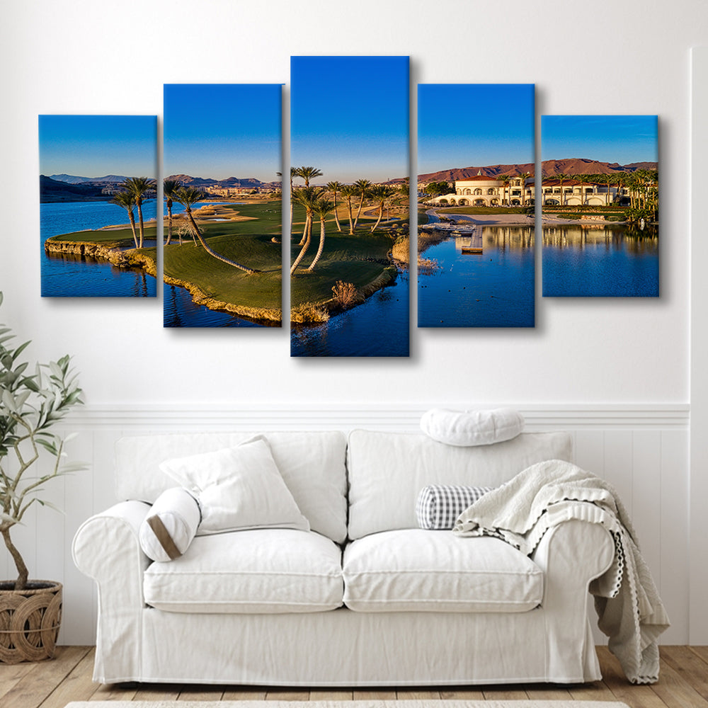 Reflection Bay Golf Courses In Las Vegas, Nv 2, Golf Art Print, 5 Pieces Mixed Canvas Print Wall Art
