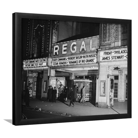 Regal Movie Theater at Night Vintage Chicago Photography Black and White Art, Framed Art Print Wall Decor