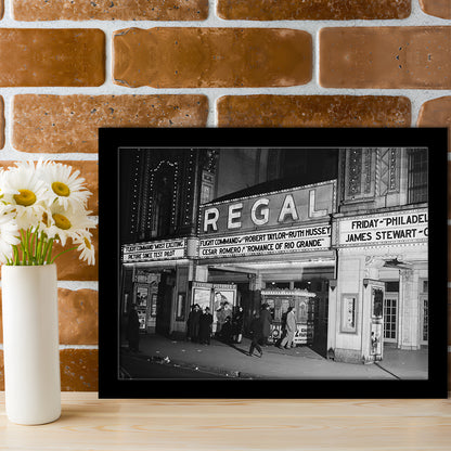 Regal Movie Theater at Night Vintage Chicago Photography Black and White Art, Framed Art Print Wall Decor