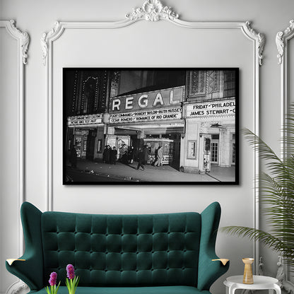 Regal Movie Theater at Night Vintage Chicago Photography Black and White Art, Framed Art Print Wall Decor