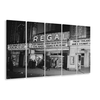 Regal Movie Theater at Night Vintage Chicago Photography Black and White Art, 5 Pieces Large Canvas Print