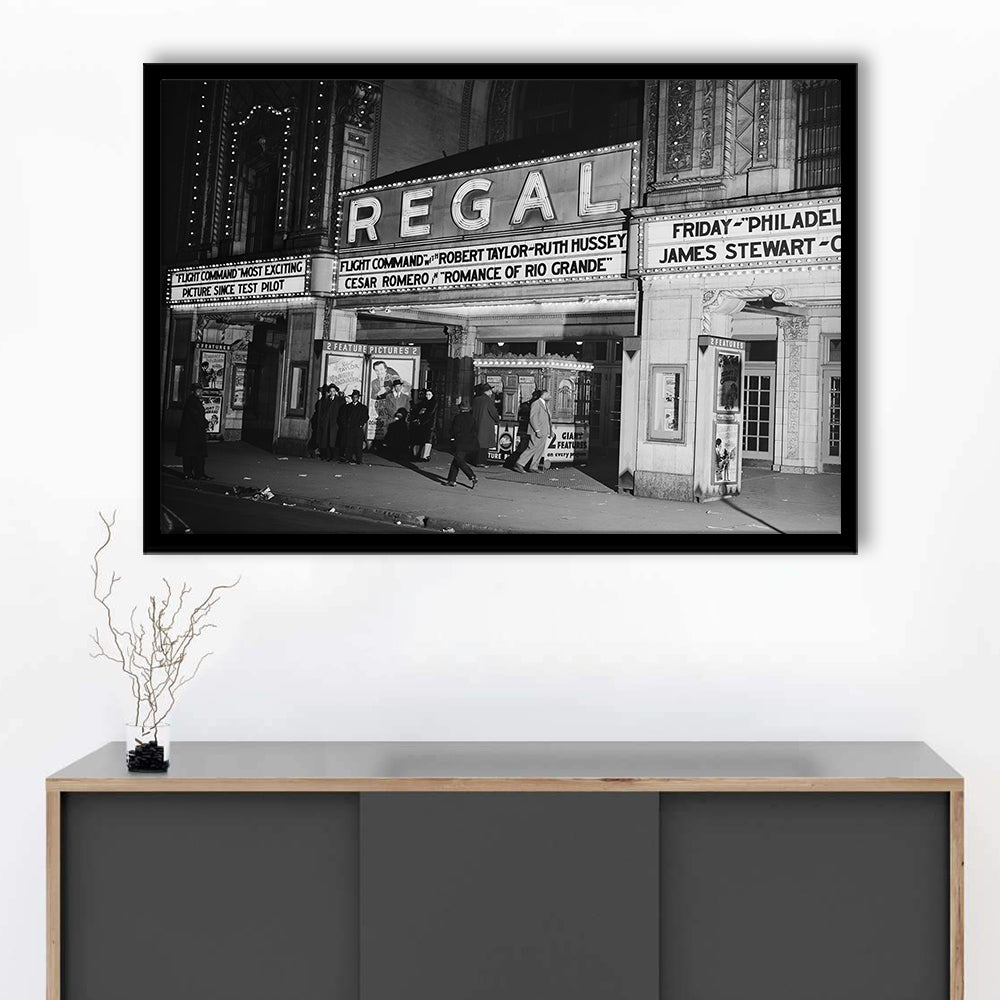 Regal Movie Theater at Night Vintage Chicago Photography Black and White Art, Framed Art Print Wall Decor