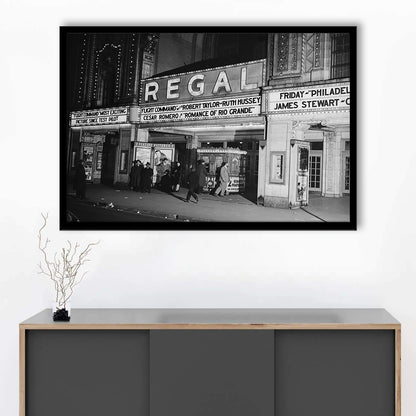 Regal Movie Theater at Night Vintage Chicago Photography Black and White Art, Framed Art Print Wall Decor