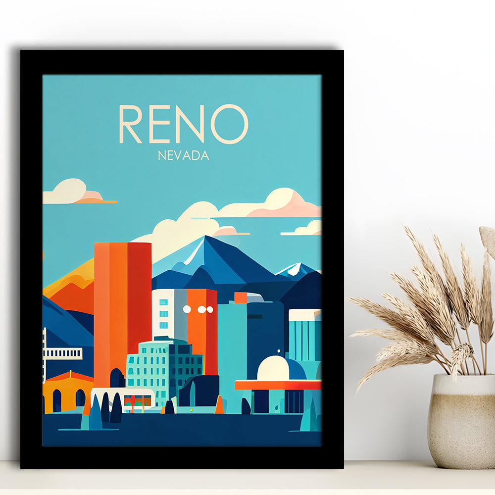 Reno Nevada Retro Art Print, Reno City Wall Art, Framed Art Print, Picture Framed, Painting Art