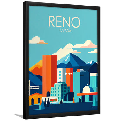 Reno Nevada Retro Art Print, Reno City Wall Art, Framed Art Print, Picture Framed, Painting Art