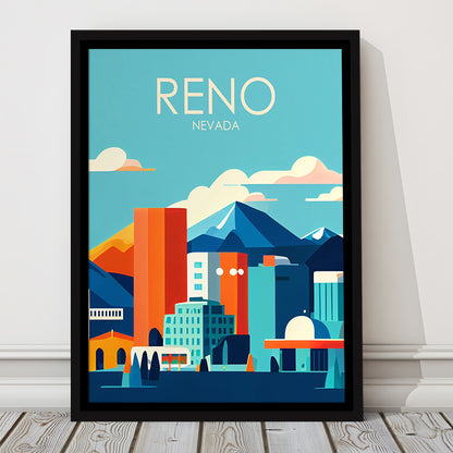 Reno Nevada Retro Art Print, Reno City Wall Art, Floating Framed Canvas Print, Framed Picture, Painting Canvas