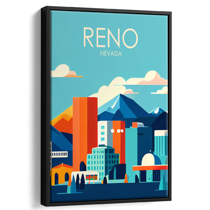 Reno Nevada Retro Art Print, Reno City Wall Art, Floating Framed Canvas Print, Framed Picture, Painting Canvas