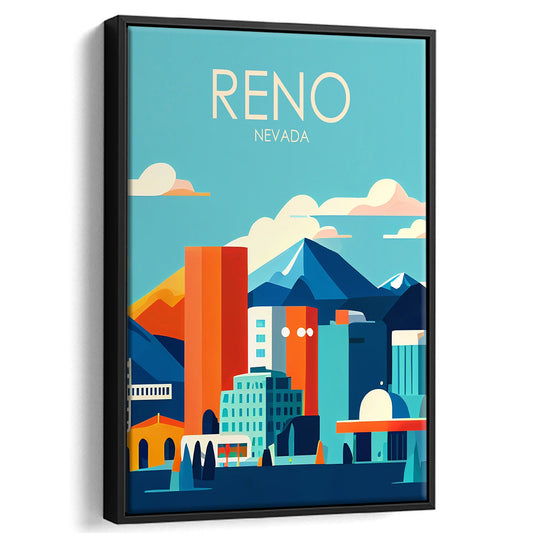 Reno Nevada Retro Art Print, Reno City Wall Art, Floating Framed Canvas Print, Framed Picture, Painting Canvas