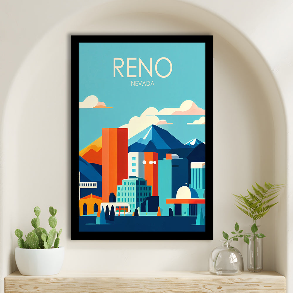 Reno Nevada Retro Art Print, Reno City Wall Art, Framed Art Print, Picture Framed, Painting Art