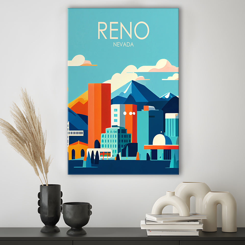 Reno Nevada Retro Art Print, Reno City Wall Art, Canvas Print, Painting Canvas, Living Room Decor