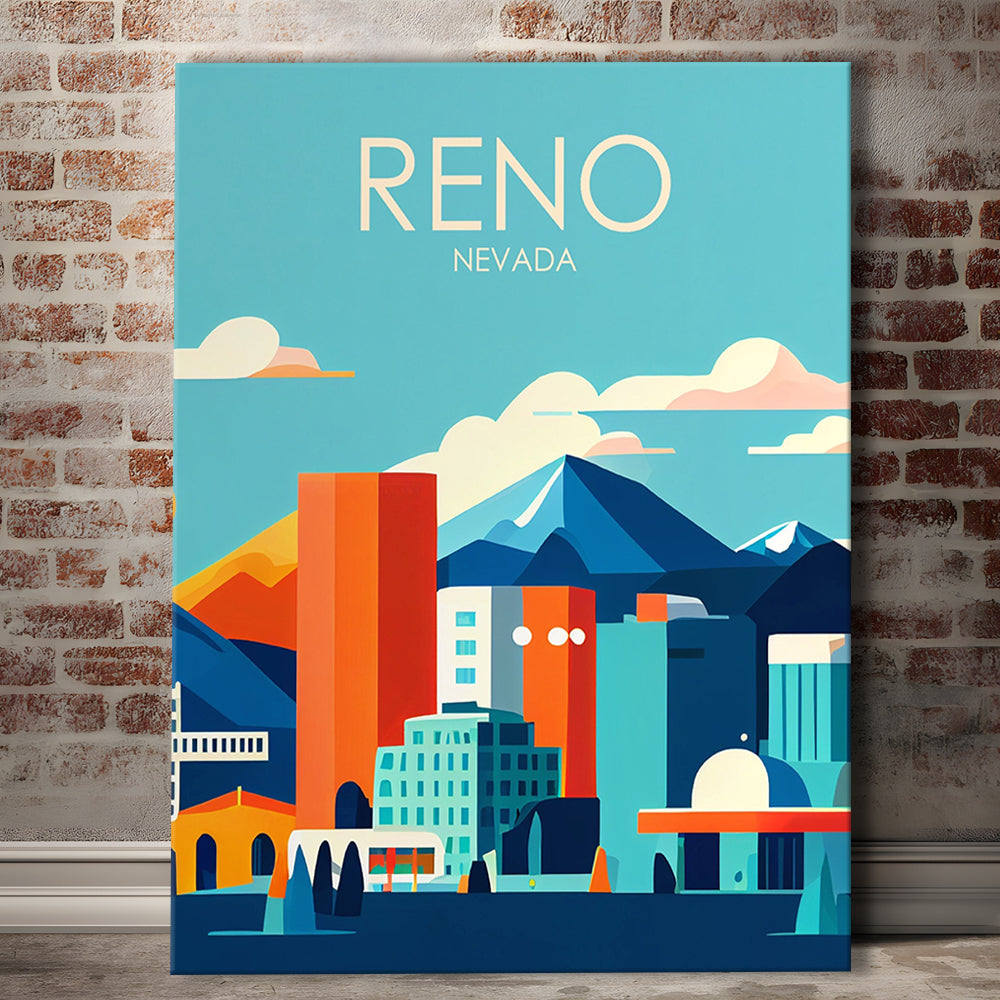 Reno Nevada Retro Art Print, Reno City Wall Art, Canvas Print, Painting Canvas, Living Room Decor