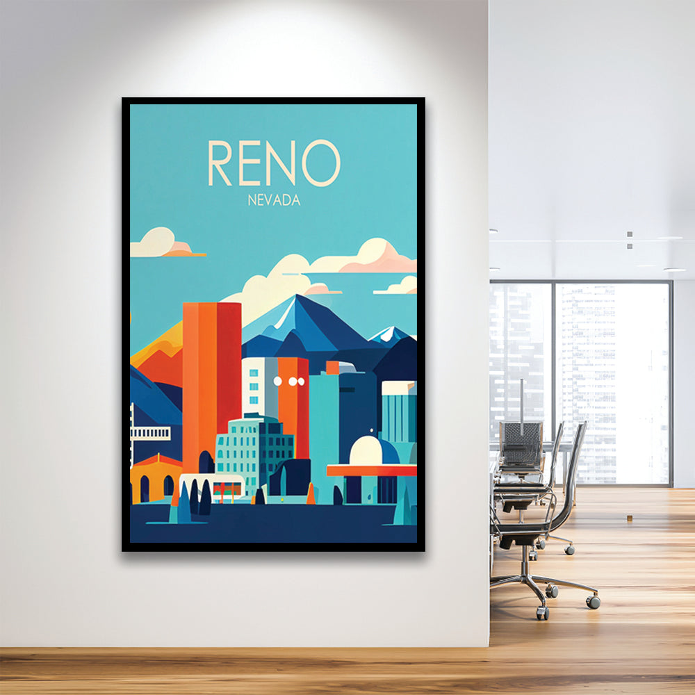 Reno Nevada Retro Art Print, Reno City Wall Art, Framed Art Print, Picture Framed, Painting Art