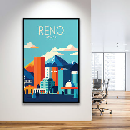 Reno Nevada Retro Art Print, Reno City Wall Art, Framed Art Print, Picture Framed, Painting Art