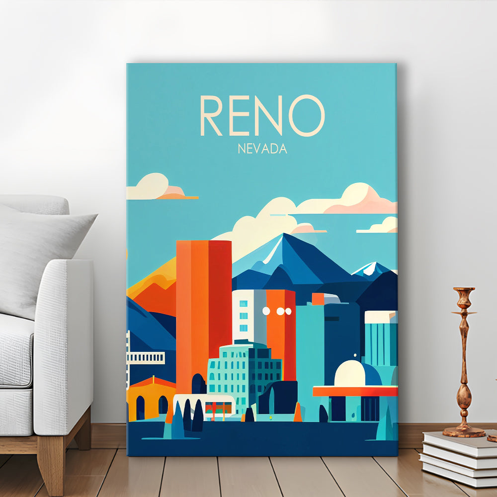 Reno Nevada Retro Art Print, Reno City Wall Art, Canvas Print, Painting Canvas, Living Room Decor