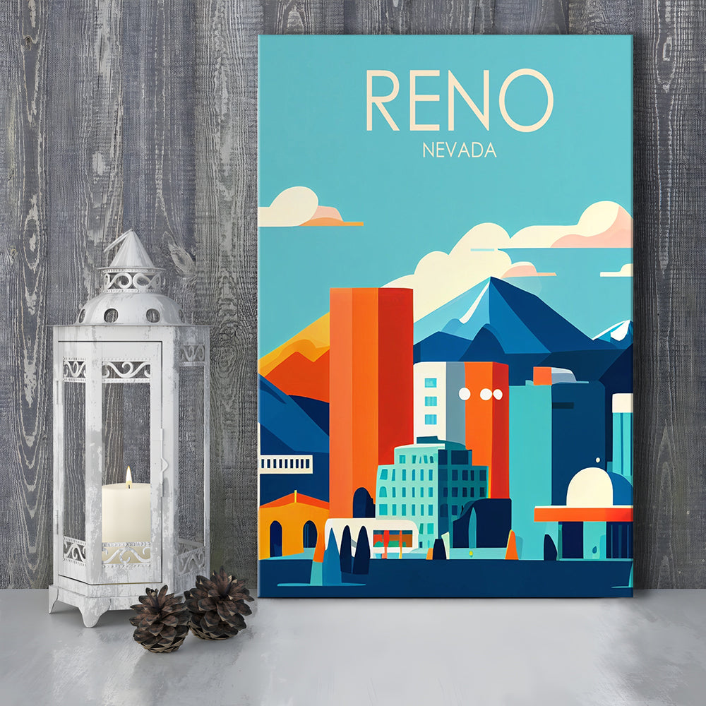 Reno Nevada Retro Art Print, Reno City Wall Art, Canvas Print, Painting Canvas, Living Room Decor