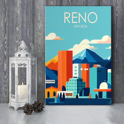 Reno Nevada Retro Art Print, Reno City Wall Art, Canvas Print, Painting Canvas, Living Room Decor