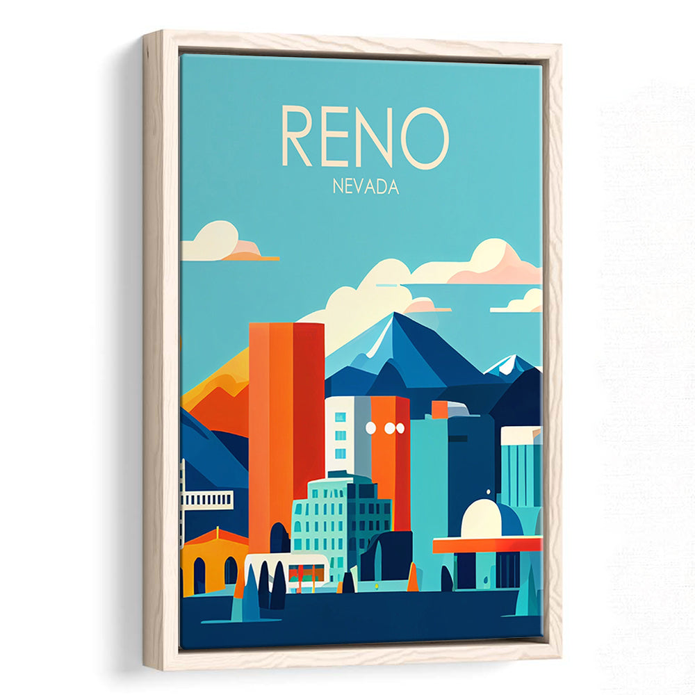 Reno Nevada Retro Art Print, Reno City Wall Art, Floating Framed Canvas Print, Framed Picture, Painting Canvas