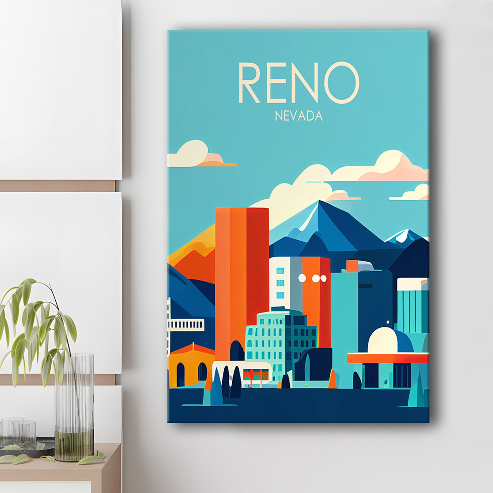 Reno Nevada Retro Art Print, Reno City Wall Art, Canvas Print, Painting Canvas, Living Room Decor